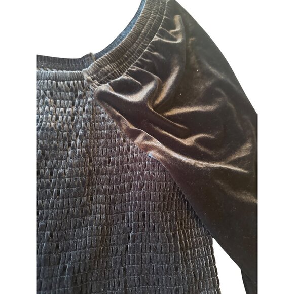 Black Smocked Velvet Puff Sleeve Top 1X 16W-18W)Goth Evening Elegant Whimsygoth - Picture 2 of 5